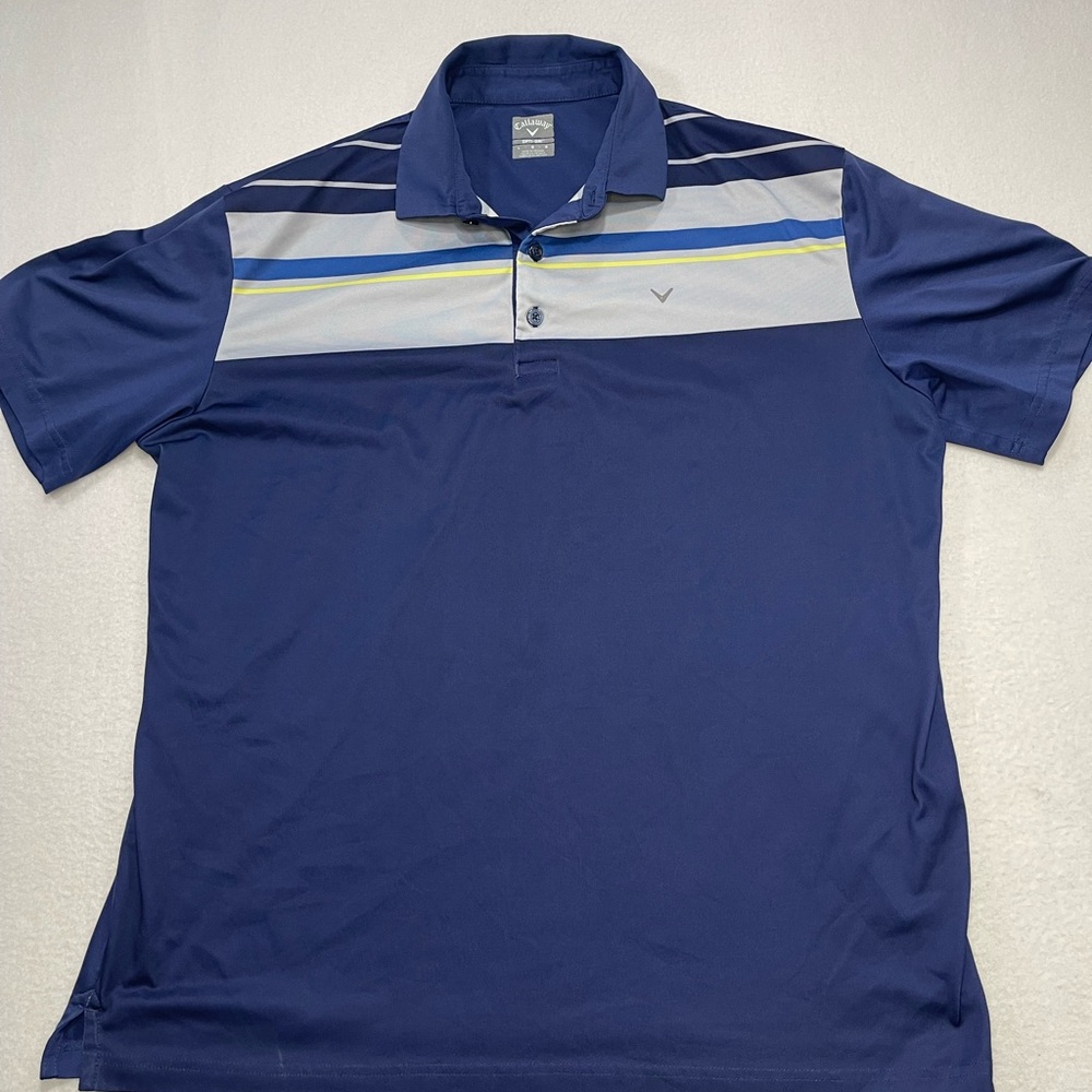 Callaway Golf Polo Shirt Blue Striped Opti-Dri Performance Size L